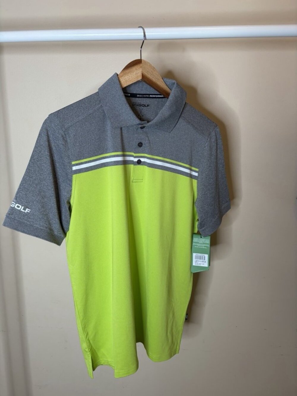 Skechers Go Golf Performance Polo Shirt Mens Gray Green Stripe New Size Small
